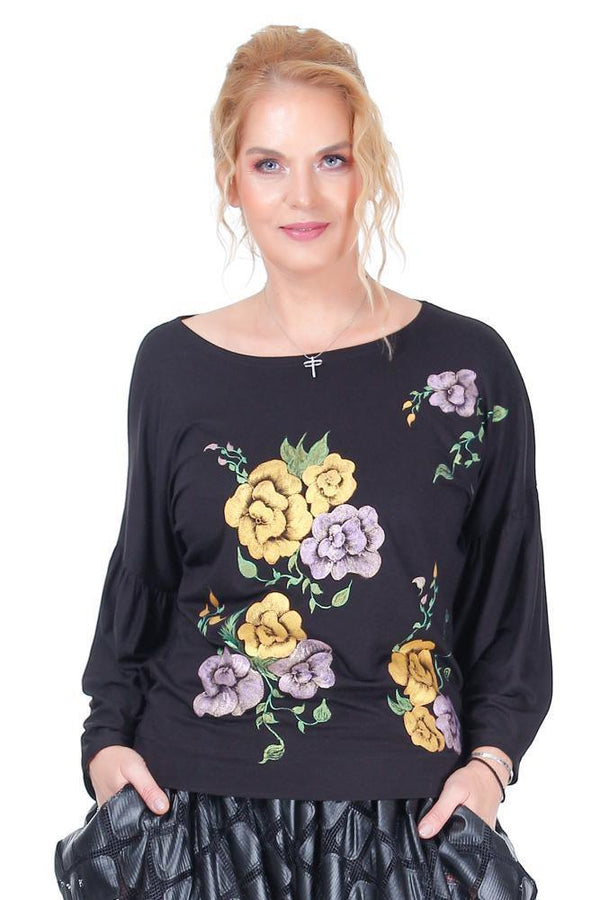 Bluza jerse negru pictat  Liza Panait Liza Panait Online Boutique